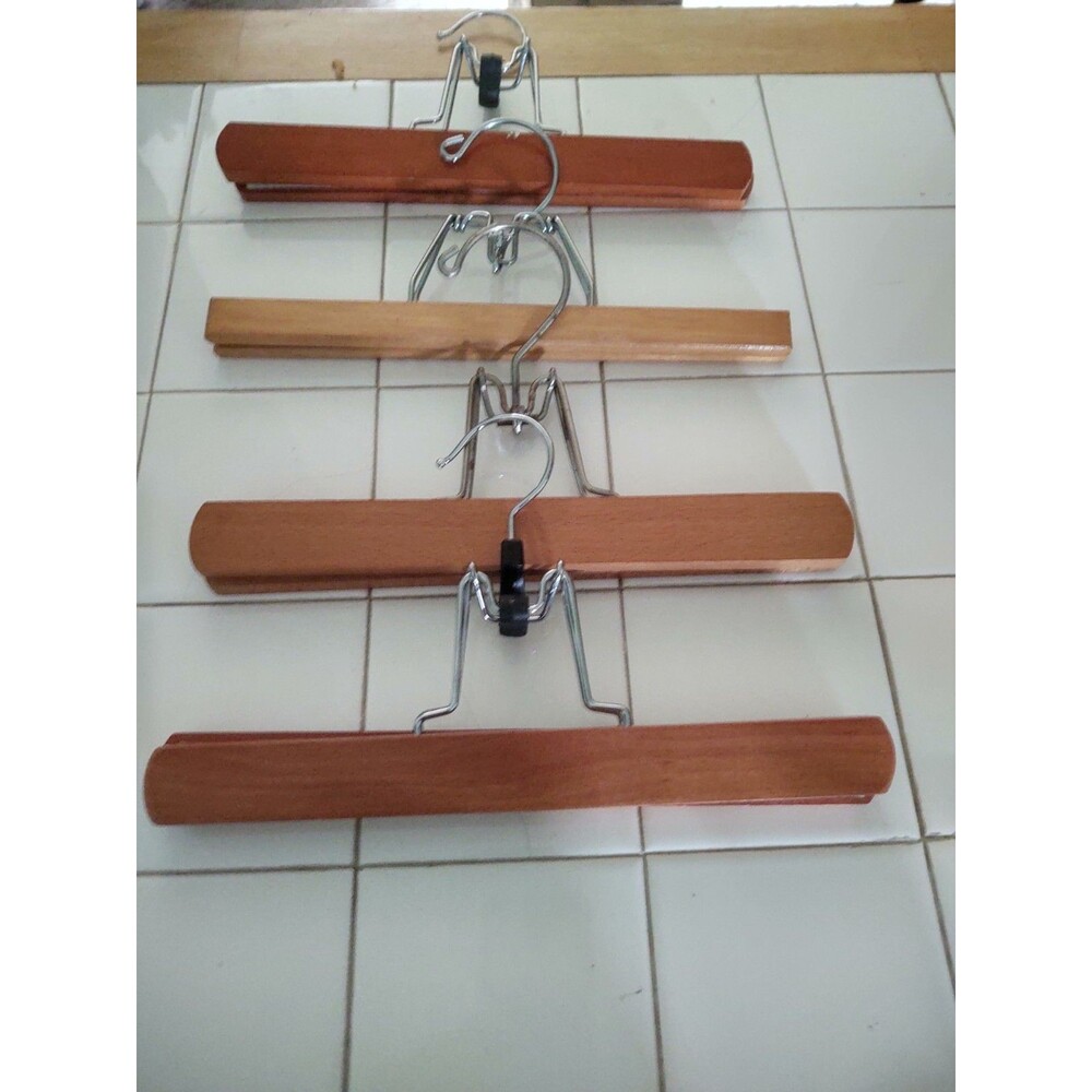 Wooden Pant Hangers Set of 4 11 Inch Wooden Pants Hangers with Clips for Closet
